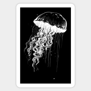 Jellyfish white on black - Jellyfish motif Sticker